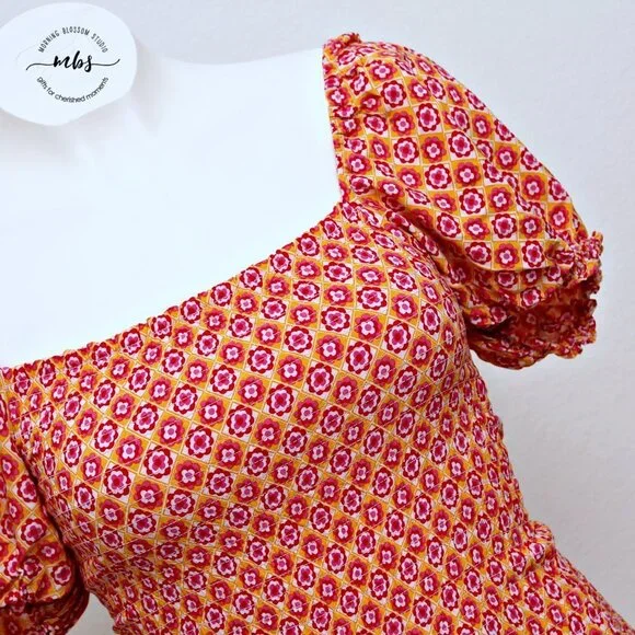 L*SPACE Simone Floral Square‎ Neck Short Sleeve Smocked High Low Maxi Dress - Picture 14 of 16